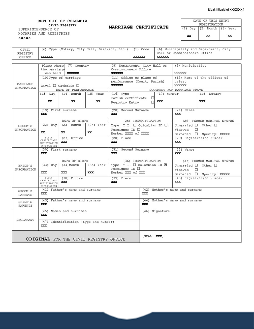 Colombia Marriage Certificate